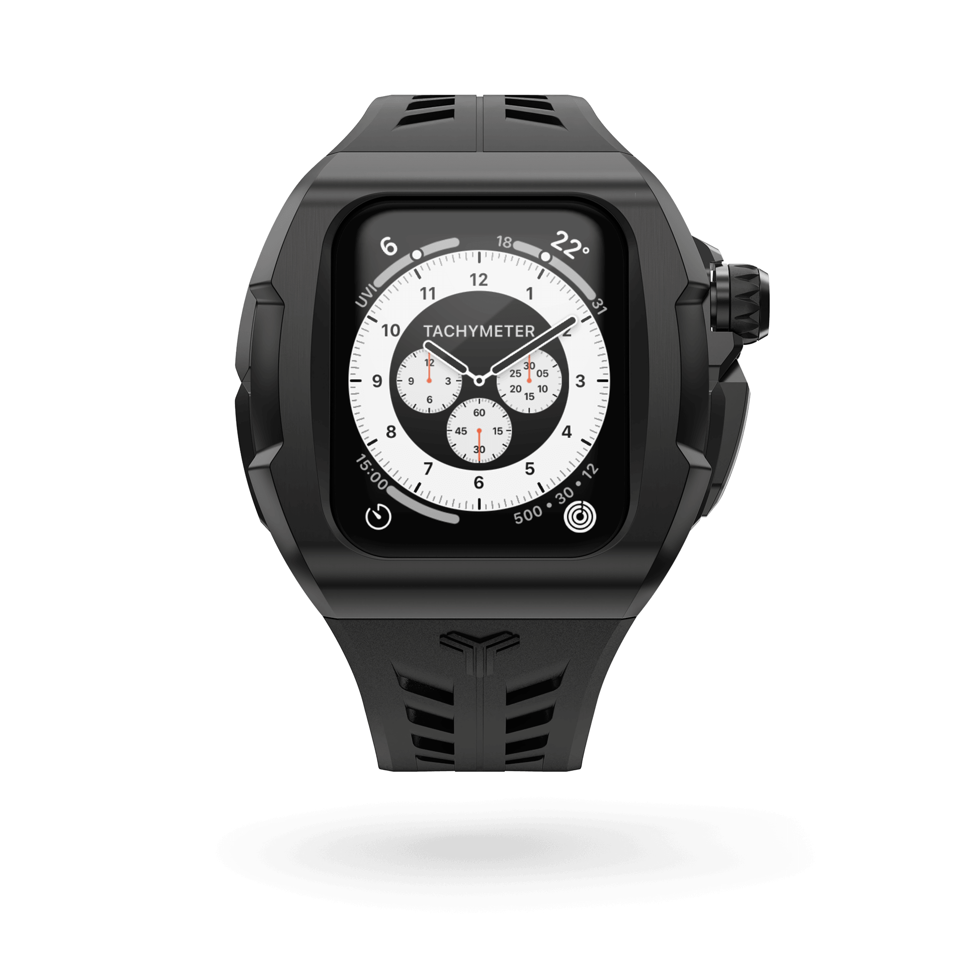 Upgrade your Apple Watch 45mm to the epitome of sophistication with the Y24 Brera. Black Stainless Stel and a high-grade silicone strap.