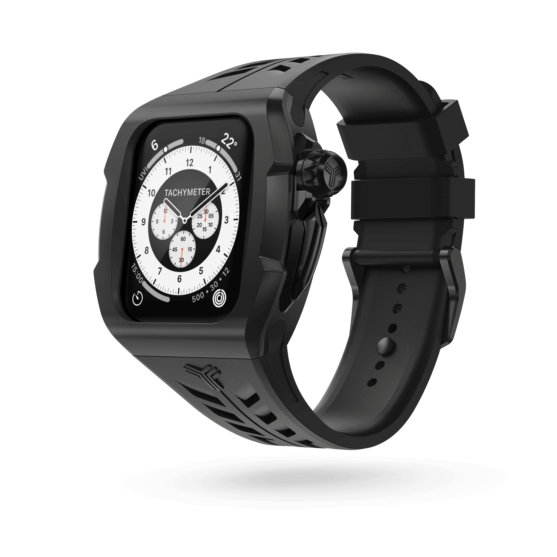 Upgrade your Apple Watch 45mm to the epitome of sophistication with the Y24 Brera. Black Stainless Stel and a high-grade silicone strap.