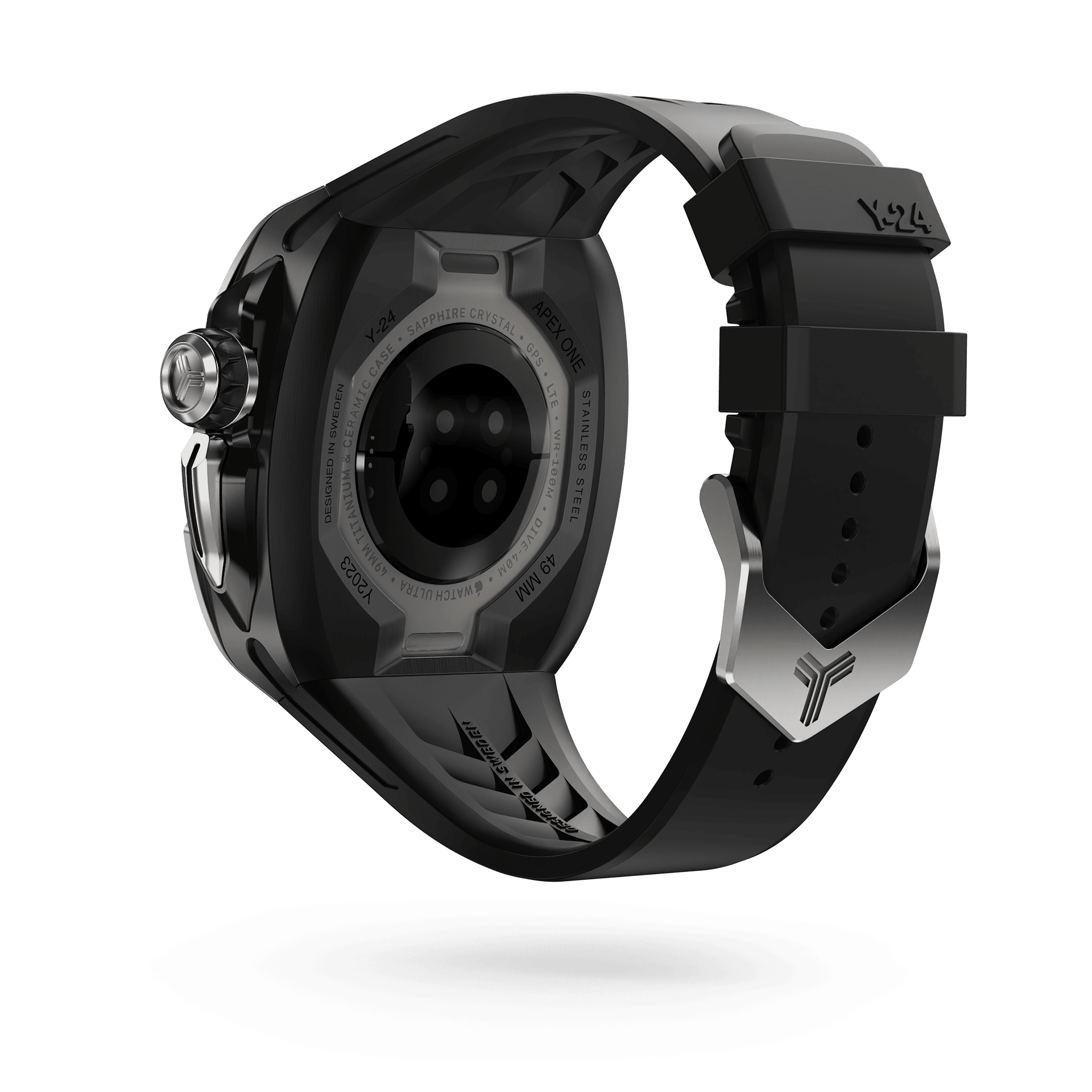 Upgrade your Apple Watch Ultra with the sleek and sophisticated Xinyi Apple Watch Case - 49mm. This exceptional case features a striking silver bezel that exudes elegance, perfectly complemented by a jet black strap.
