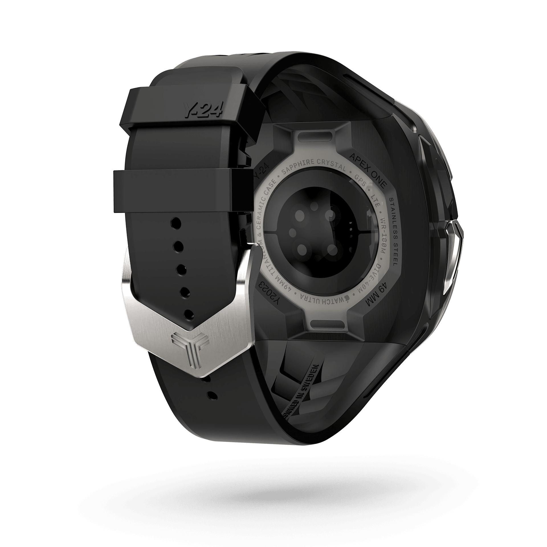 Upgrade your Apple Watch Ultra with the sleek and sophisticated Xinyi Apple Watch Case - 49mm. This exceptional case features a striking silver bezel that exudes elegance, perfectly complemented by a jet black strap.